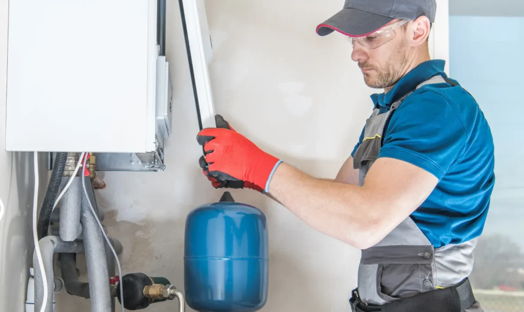 Technician services Gas Boiler in blue