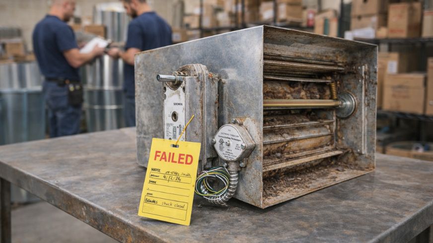 Failed fire damper in warehouse setting
