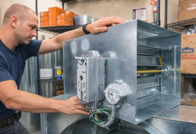 Fire Damper Technician examining fire damper