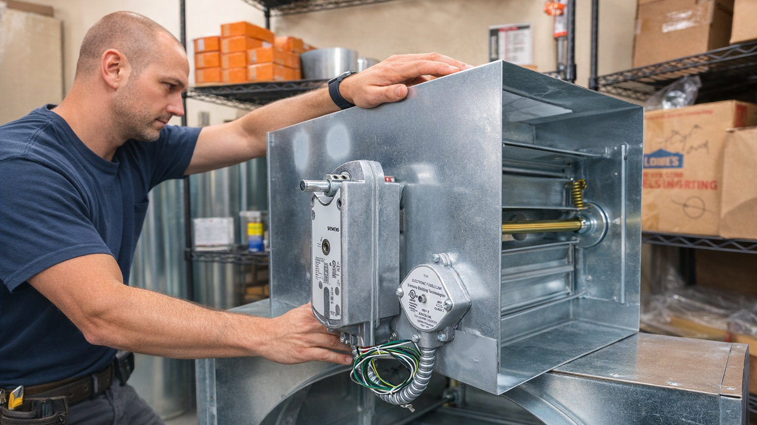 Fire Damper Technician examining fire damper